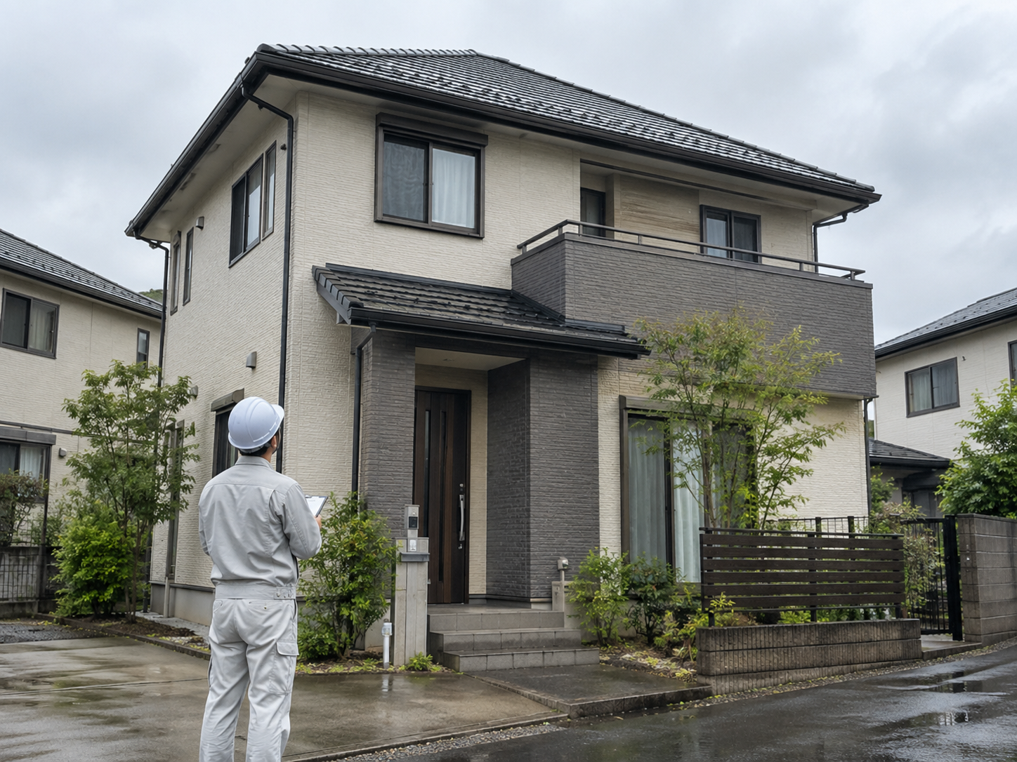 徳島市で台風後に外壁と屋根を点検している様子