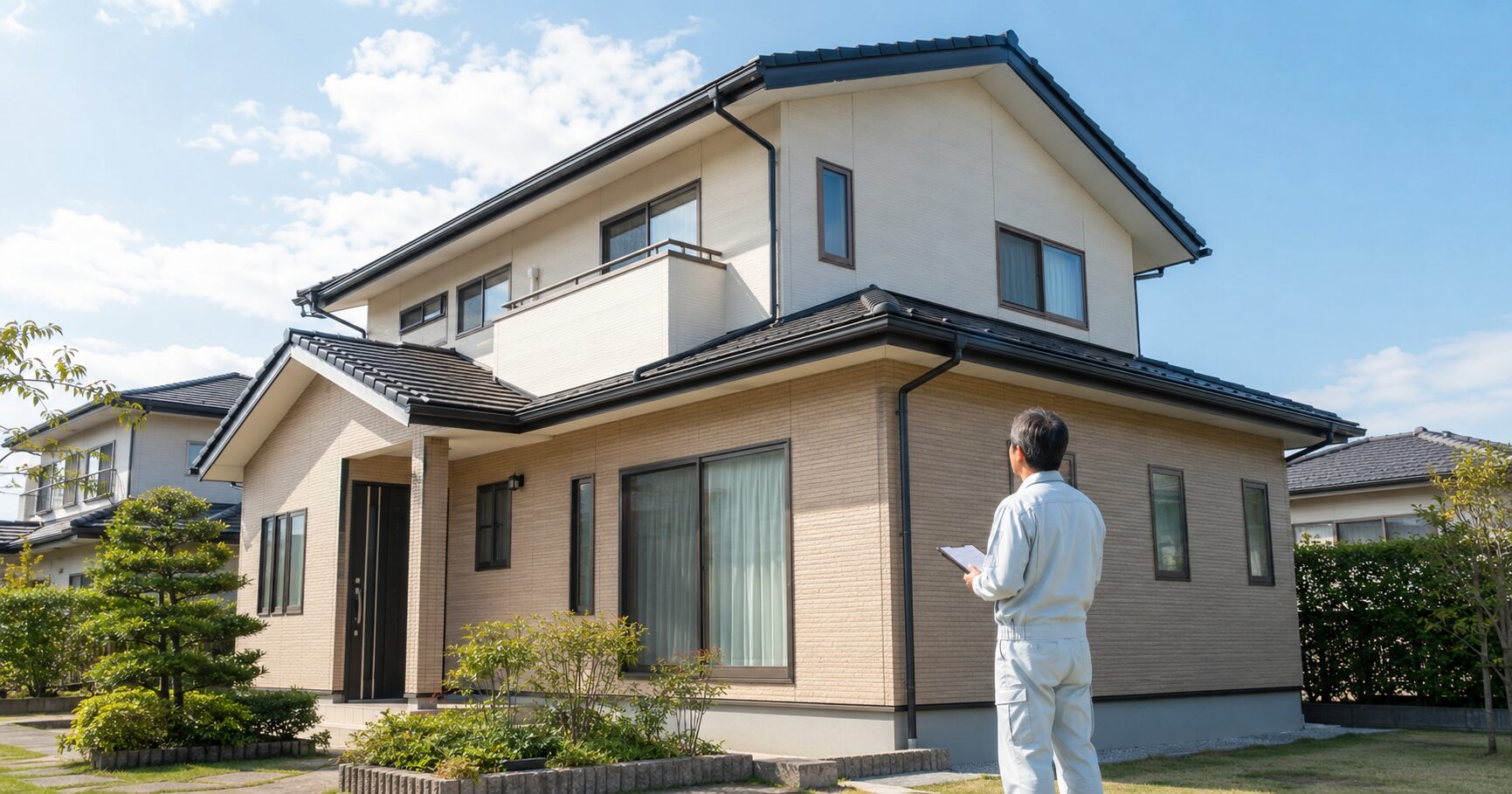 外壁塗装を検討する際に住宅全体を確認する様子